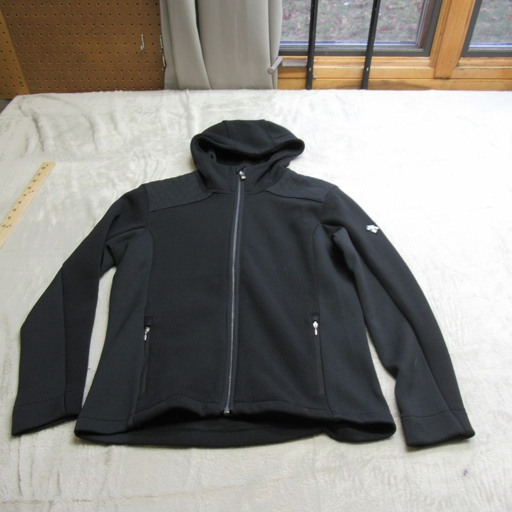 Descente Laurel Jacket‎ Womens 4 Black Zip Hood Fleece Lined Softshell Rain Wind